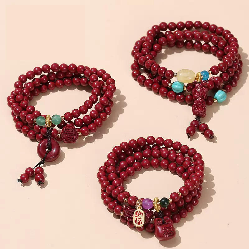 遇禧藏龙年50%朱砂多圈手链国潮民族风新中式流行本命年手饰批发