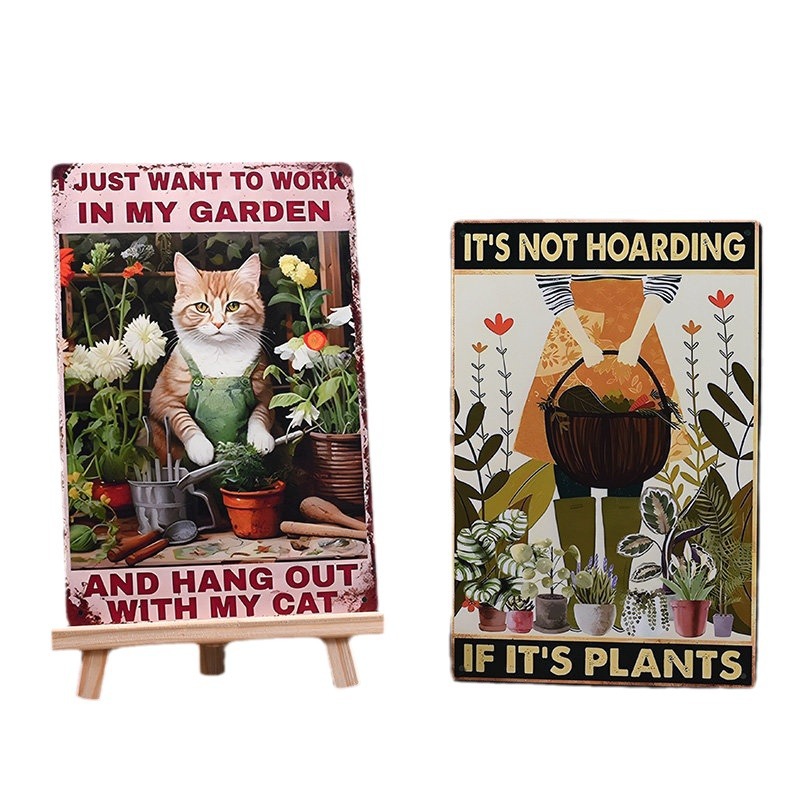 Pintura de hojalata pastoral Flor antigua retro Arte de hierro Pintura colgante pequeña Jardín al aire libre Balcón Decoración de pared Colgante transfronterizo