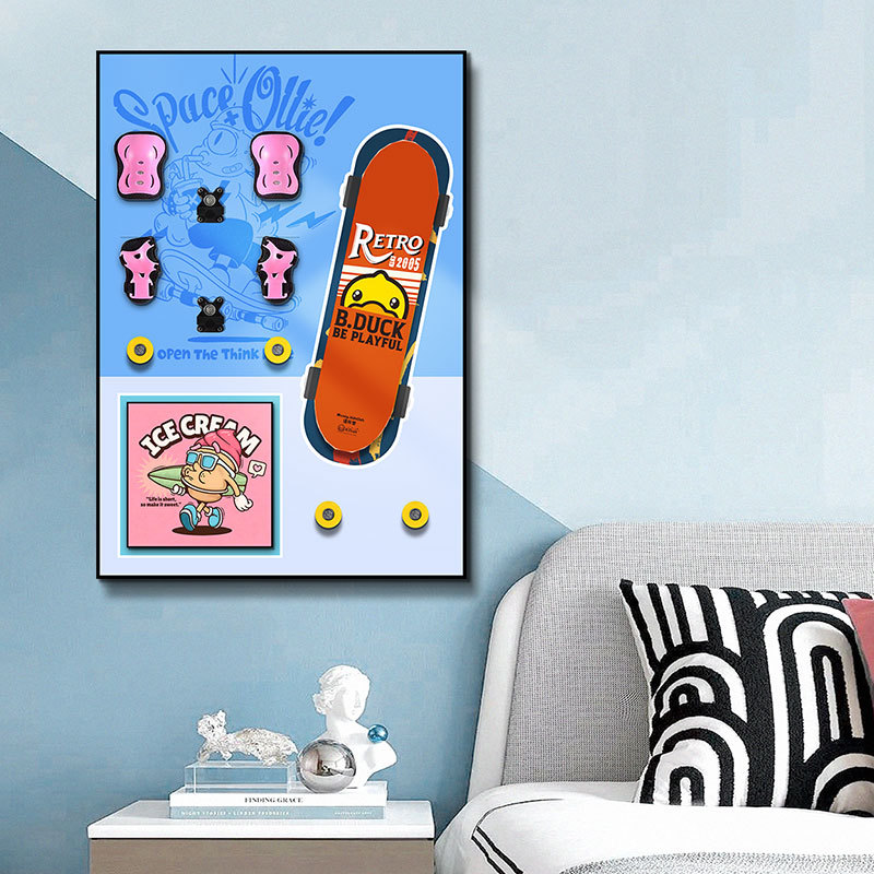 Patineta tridimensional de moda, habitación de los niños, decoración del dormitorio, habitación de los niños y las niñas, pintura creativa hecha a mano