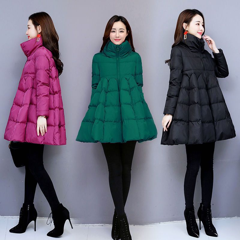大码冬季新款韩版a字蓬蓬棉衣女中款时尚立领胖妹妹显瘦外套