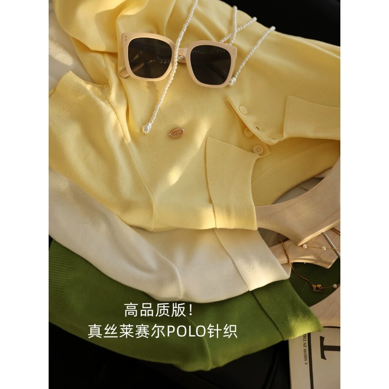Quality Version! Silk Lyocell Polo Collar Short Sleeve T-Shirt for Women 26 Spring/Summer Loose Knit Top H033017 Quality Version! Silk Lyocell Polo Collar Short Sleeve T-Shirt for Women 26 Spring/Summer Loose Knit Top H033017