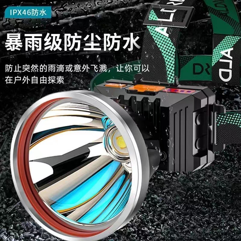 Faro transfronterizo luz fuerte recargable montado en la cabeza linterna de largo alcance súper brillante pequeña luz amarilla al aire libre pesca nocturna lámpara de minero especial