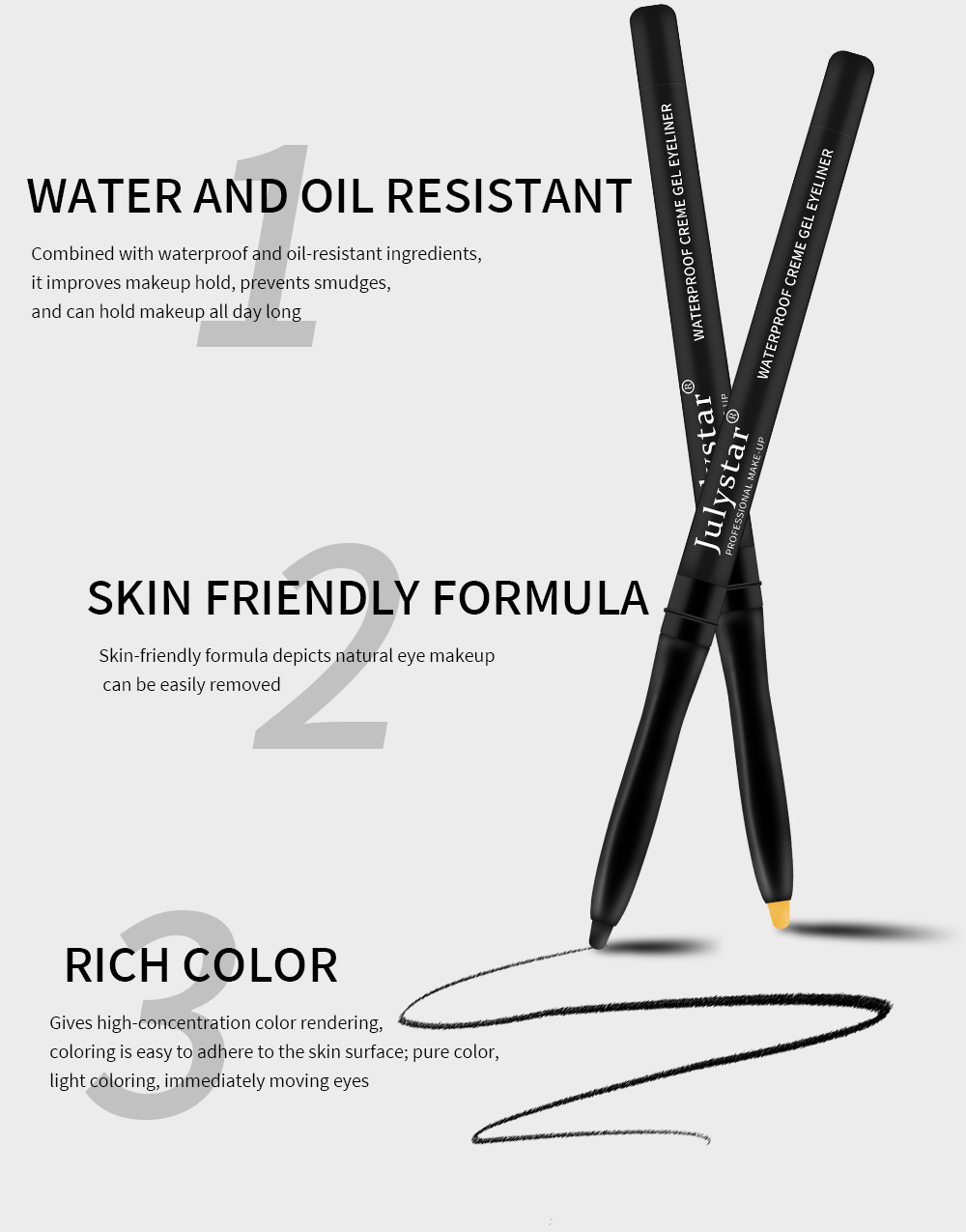 Julystar durable color gel waterproof and not easy to smudge white eyeliner pen_voghion.com