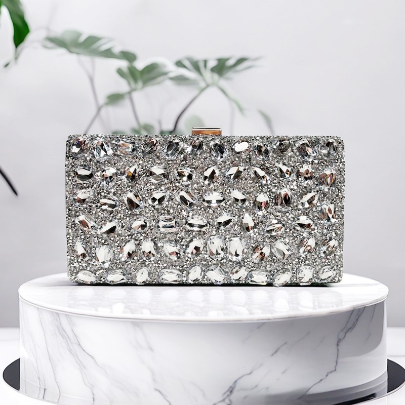 Bolso de cena de diamantes de moda transfronteriza, bolso de reunión anual de banquete cuadrado de diamantes completos, bolso de mano cheongsam, bolso femenino de un solo hombro