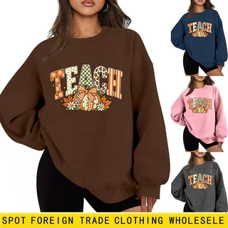 亚马逊wish跨境外贸时尚欧美休闲女teach 蝴蝶结南瓜加厚卫衣现货