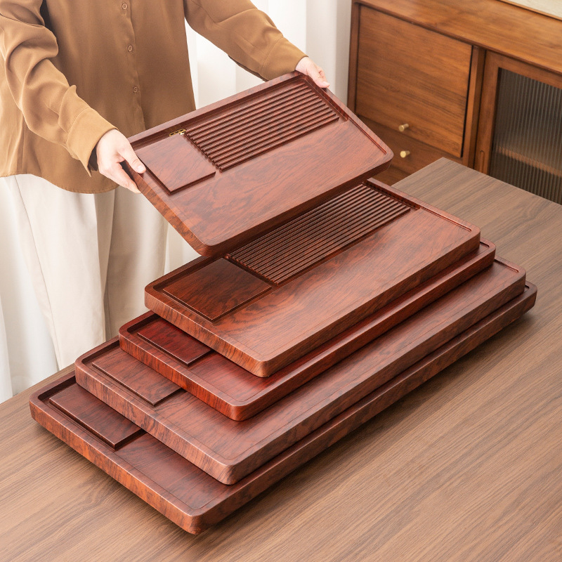 High-fidelity solid wood tea tray whole rectangular simple Gongfu tea set drainage Chinese-style tea table home small tea table