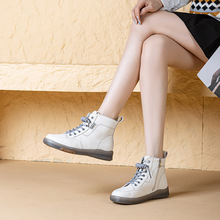 真皮高帮单鞋女2025大码41短靴牛筋底侧拉链马丁靴43大雨直播爆款