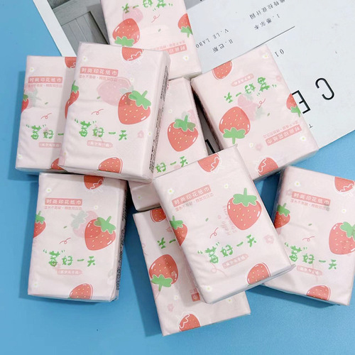 Printed handkerchief paper strawberry printed paper towel student portable small package paper facial tissue toilet paper colorful napkin