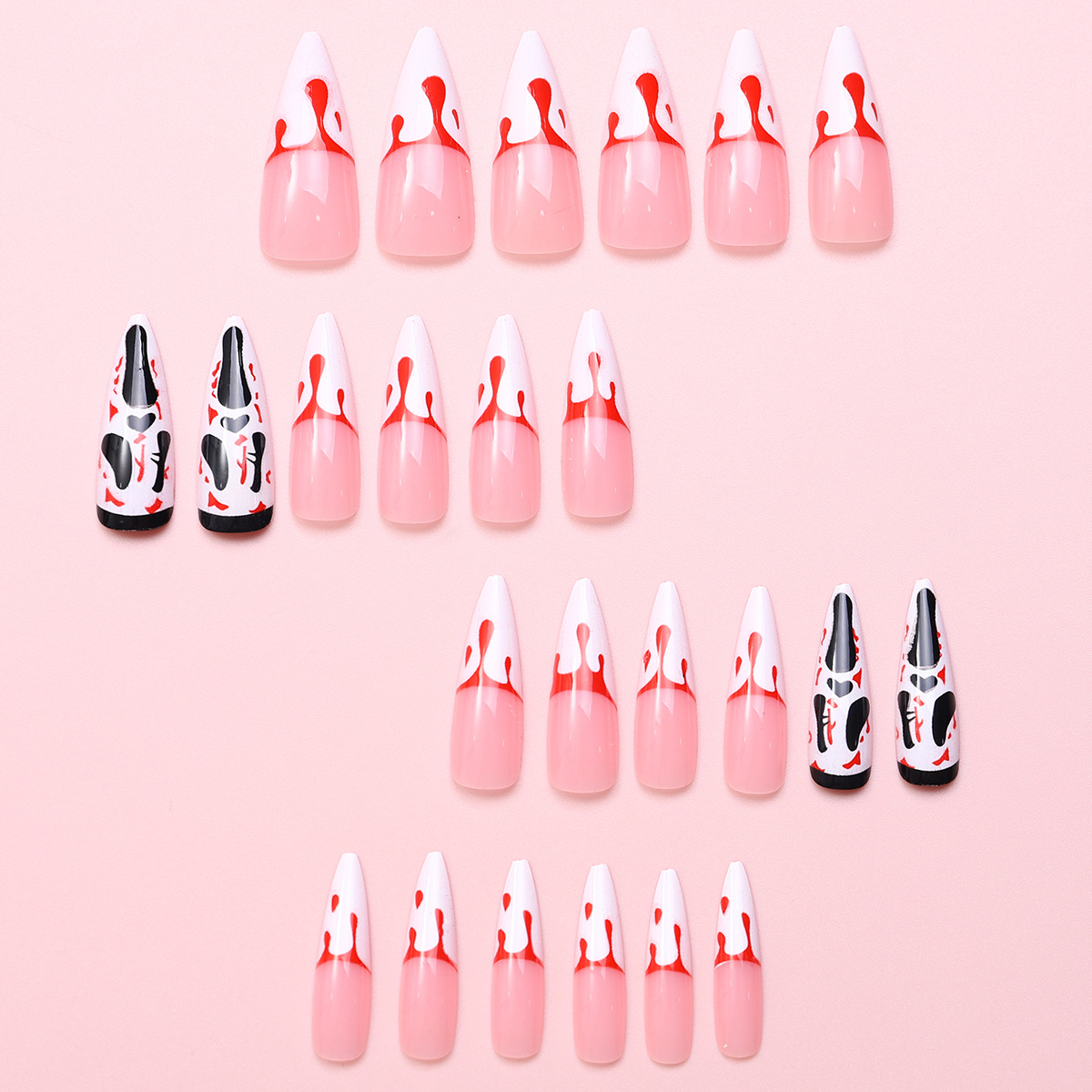 Transfronterizos Halloween Uña Mediano Largo Gritando 24 piezas de parche de uñas falsas de alta calidad Uña al por mayor