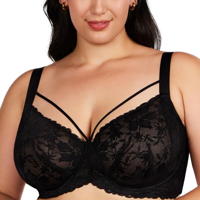 Hsia Women's Breast Reduction Bra Full Coverage, Unlined Lace Sexy Plus Size Underwire Bra for Large