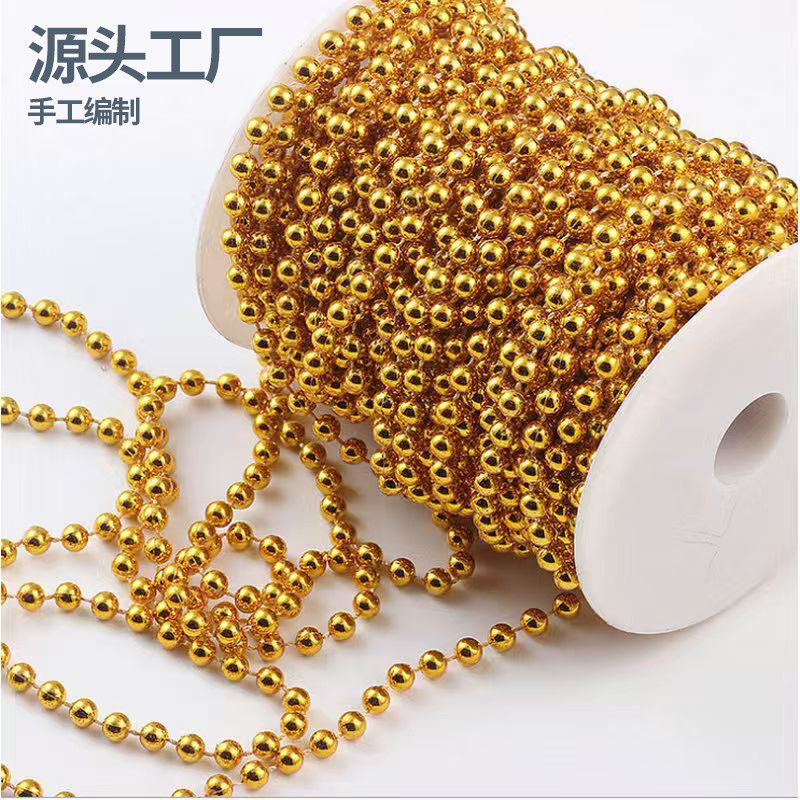 跨境圣诞树连线挂珠电镀固定服装辅料棉线珠链定位珠金色银色饰品