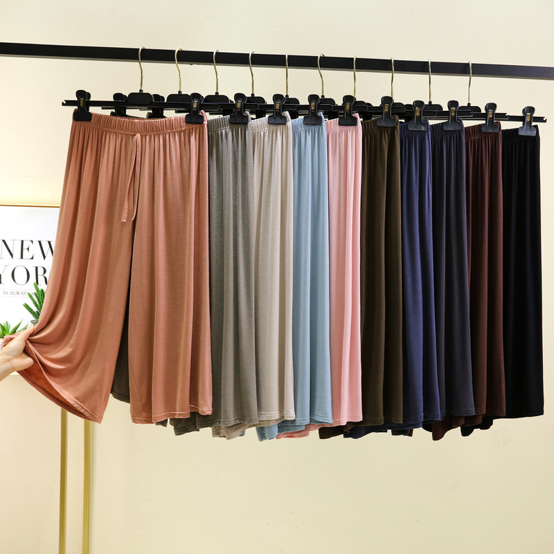 Modal Loose Waist Lace-up Cropped Wide Leg Pants Summer Loose Slimming All-match Casual Pants Simple Home Pants Modal Loose Waist Lace-up Cropped Wide Leg Pants Summer Loose Slimming All-match Casual Pants Simple Home Pants