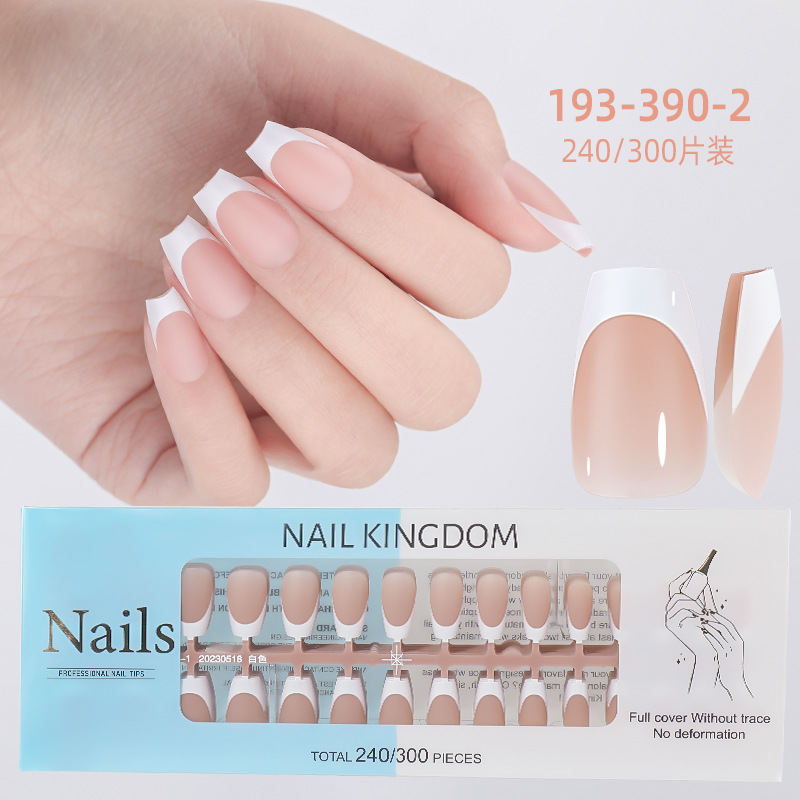 Nueva caja de uñas de uso francés transfronterizo con uñas falsas, piezas de uñas semiacabadas, pegatinas francesas sin costuras mate 240 piezas