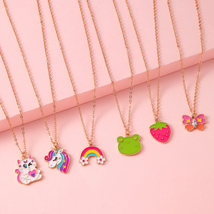 Cross-border New Products Children's Necklace Women's Set Cartoon Cute Unicorn Rainbow Pendant Animal Drop Oil Alloy Necklace