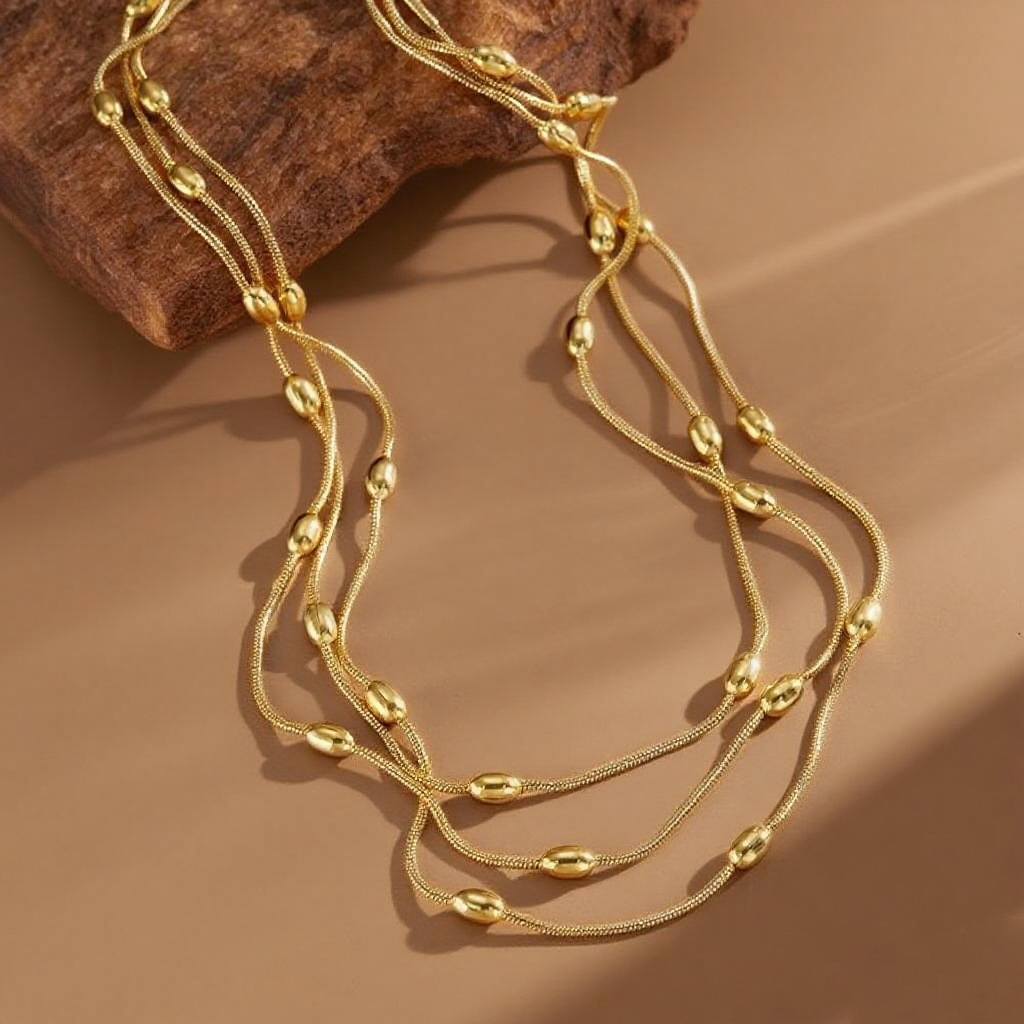 Collier double rang en acier titane, style transfrontalier, pour femme : luxe léger, sensation haut de gamme, couleur inaltérable._voghion.com