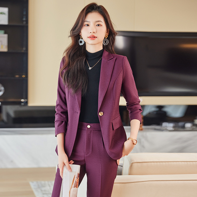 蓝色西装外套女春秋长袖气质休闲面试西服正装感女士职业套装