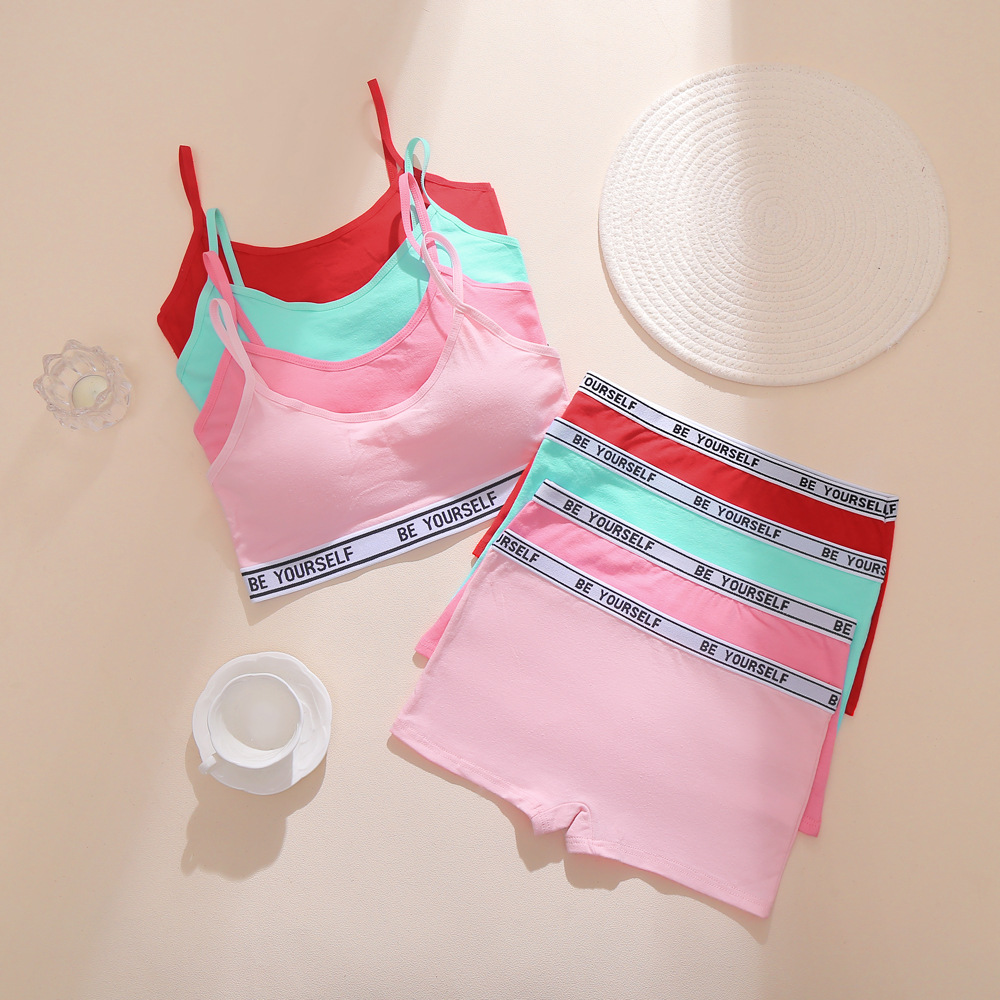 Sujetador de desarrollo para niñas, bragas, camisola cómoda de algodón sin anillo de acero, traje de ropa interior para niños de mediana edad 10-12