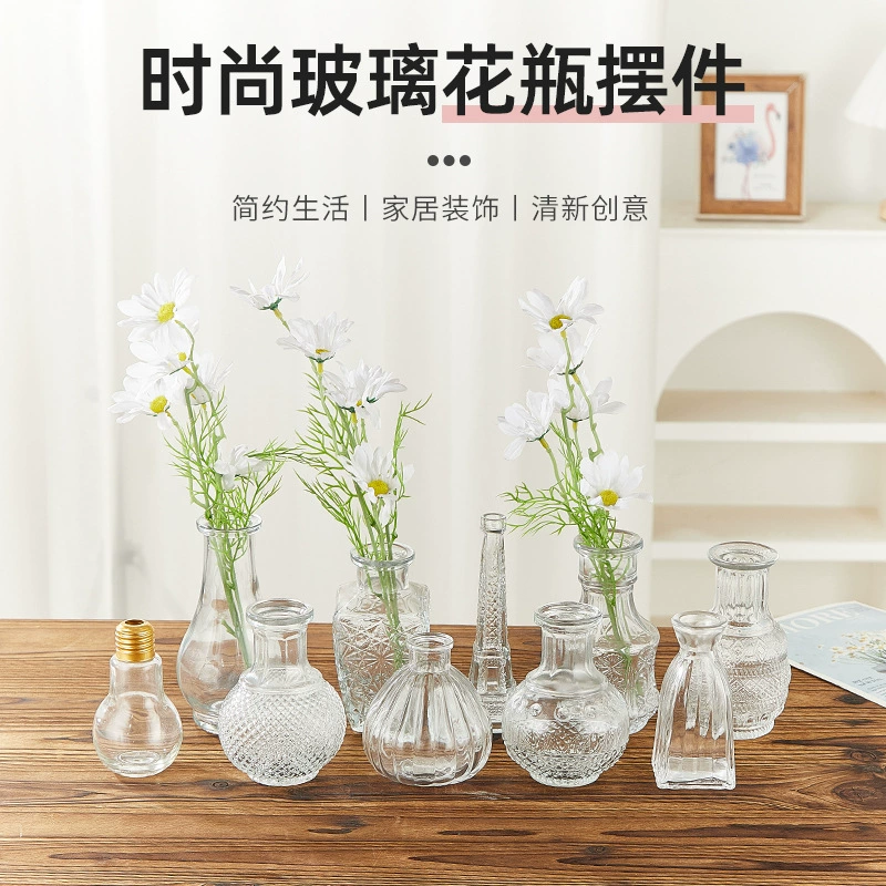 Скандинавская креативная стеклянная ваза, простая прозрачная гидропонная ваза для цветов, миниатюрные настольные декоративные украшения для сухоцветов