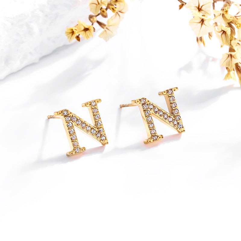 Holiday, Daily Occasion 1 Pair Simple Style Letter Inlay Titanium Steel Zircon Ear Studs