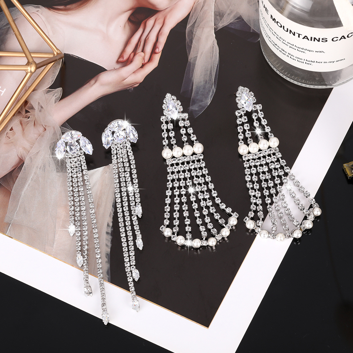 S925银针耳环女气质高级感2021年新款潮大气轻奢爆款镶钻流苏耳饰详情图1