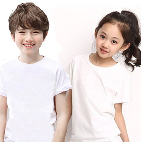 Children's blank cotton short-sleeved parent-child hand-painted graffiti tie-dyed round neck white adult T-shirt pure white cultural shirt DIY