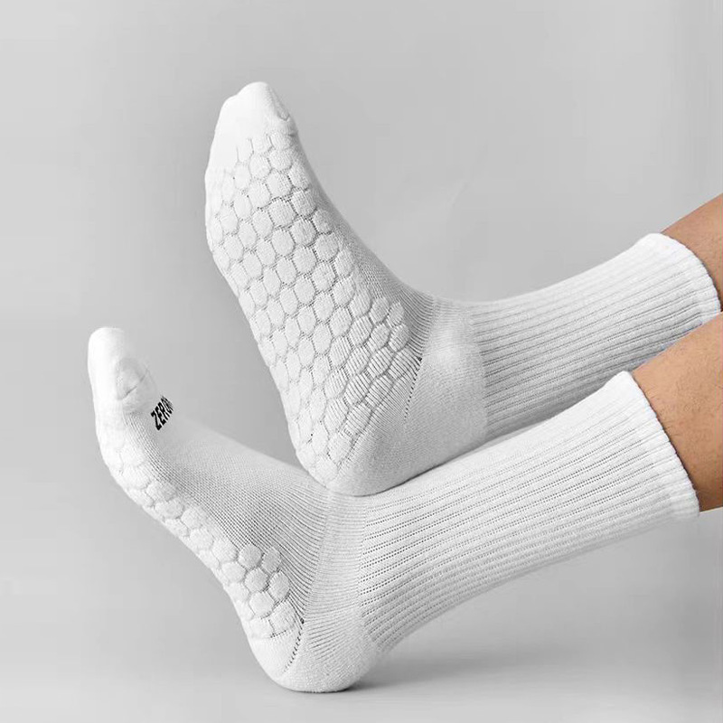 Men's Socks with Towel Bottom, White Socks for Sports Students, Mid-Tube Compression Running Socks, Sweat-Absorbent and Breathable Cycling Socks