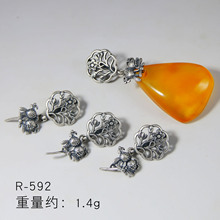 通体925纯银吊坠DIY配件扣头镶嵌玉石翡翠项坠夹扣复古卡扣银配饰