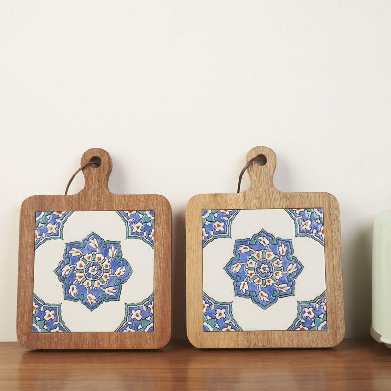 Madera maciza vintage azulejo mantel estera de aislamiento estera de mesa creativa anti-escaldado cazuela estera olla grande japonés nuevo
