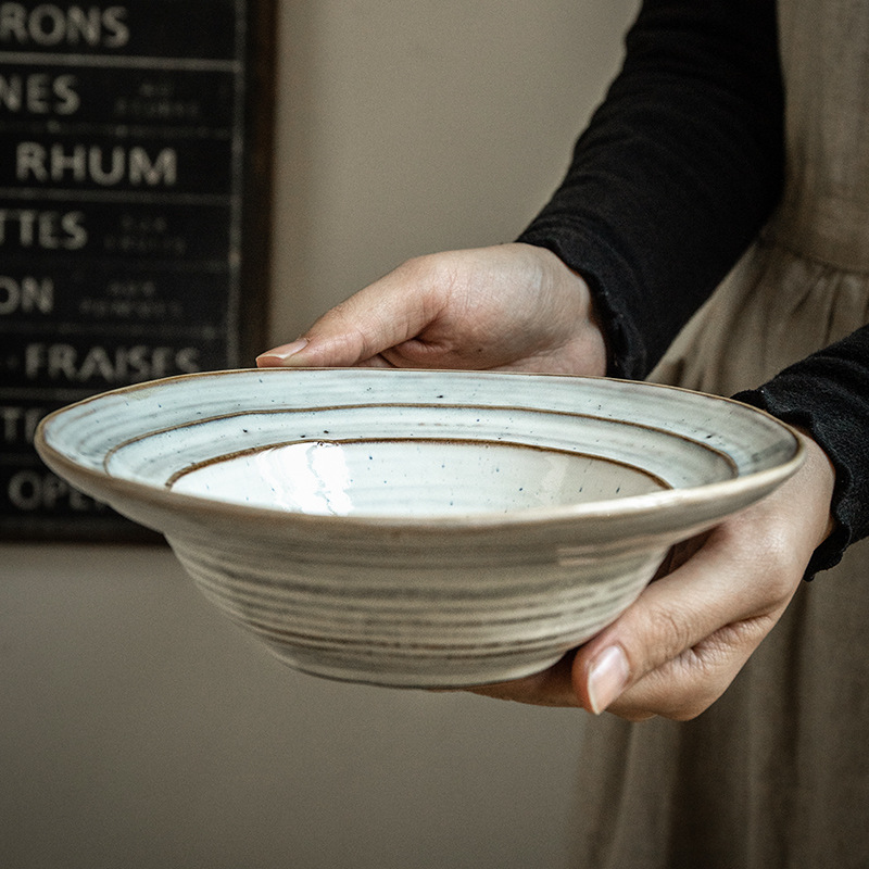 Exportaciones transfronterizas de 7,5 pulgadas irregulares sombrero de paja tazón roscado tazón de ensalada para hacer viejos tazones de cerámica americana retro