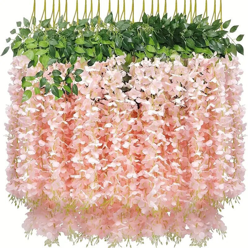 Ventas transfronterizas calientes 12pcs estética wisteria colgante de flores de caña adecuada para bodas y decoración del hogar flores de wisteria artificiales