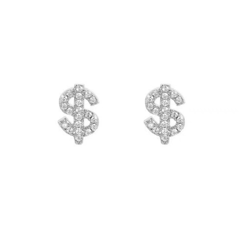 Orecchini a forma di dollaro in zircone per uomo stile hip-hop_voghion.com