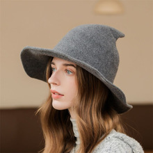 2022新款女巫帽萬聖節巫師帽尖頂搞怪外貿秋冬可折疊針織羊毛帽