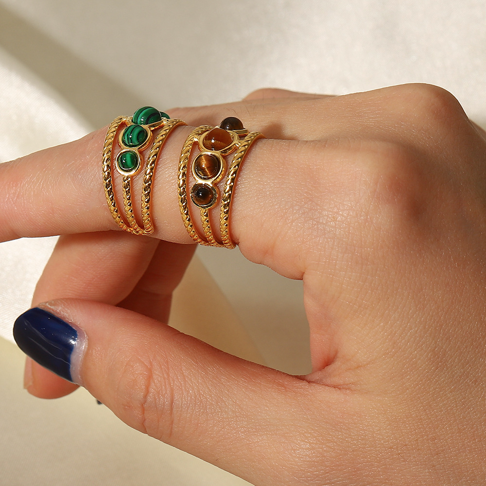 Fashion Geometric Stainless Steel Open Ring Gold Plated Zircon Stainless Steel Rings