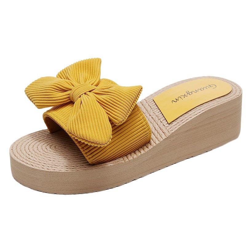 Летние производители прямые плюс размер Сплошной Цвет бант на слово с тапочками женская одежда боковые пляжные Тапочки