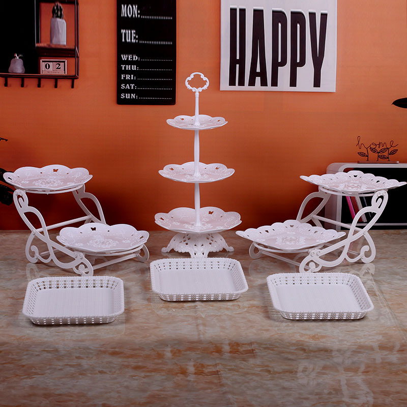 Decoración de cumpleaños soporte de postre estante de exhibición de estilo europeo comida fría mesa de descanso de té de plástico pastel bandeja de postre estante