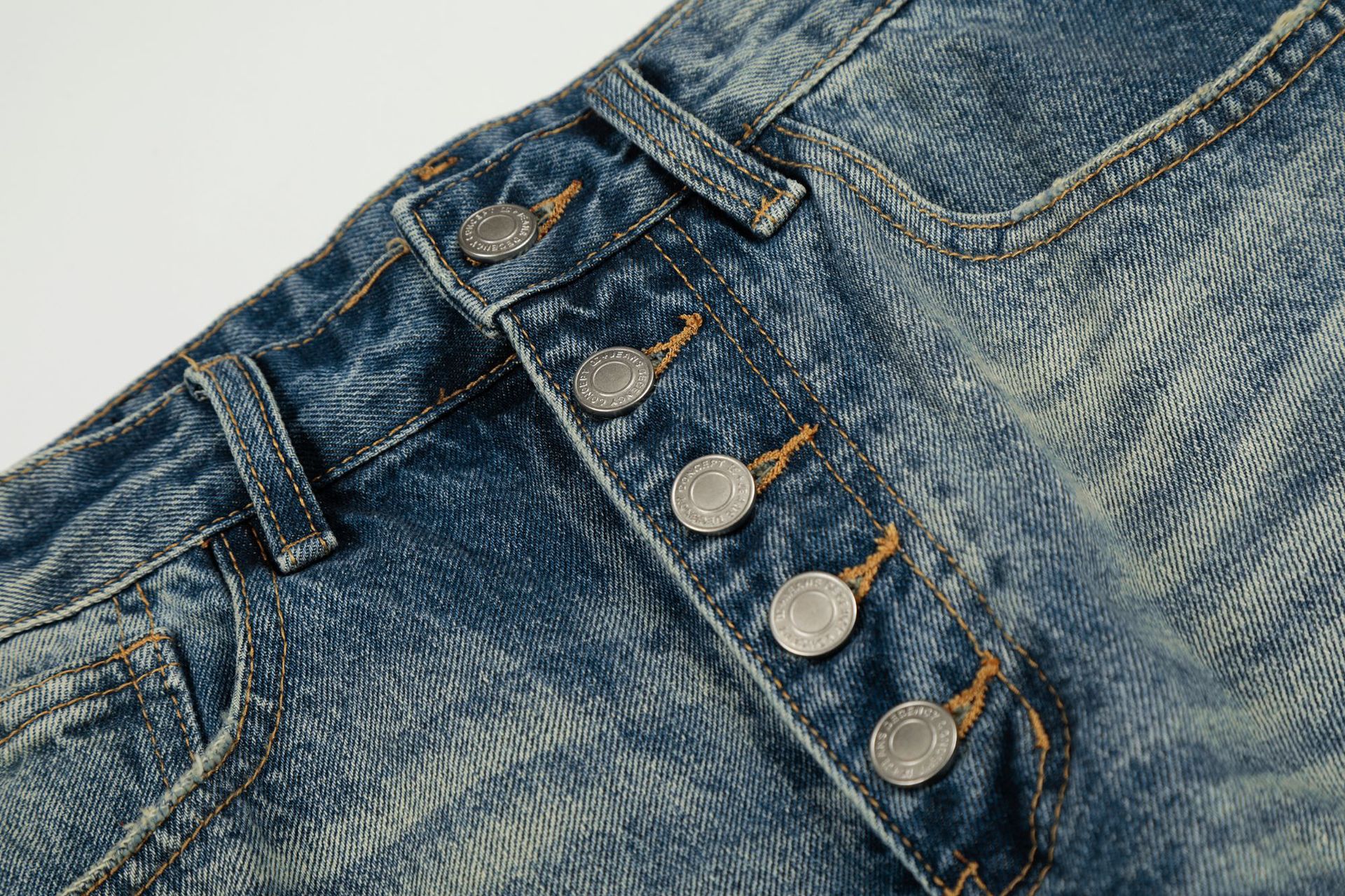 Unisex High Quality Denim Jeans High Street Retro Style Whiskered Texture Design Loose Straight Leg For Men_viptrois.com