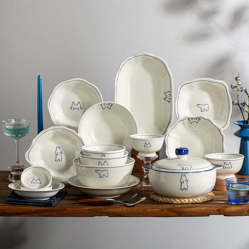Серия тарелок Mengmen Paradise тарелка бытовая тарелка миска керамическая северная западная еда плоская тарелка мультяшный набор посуды для животных