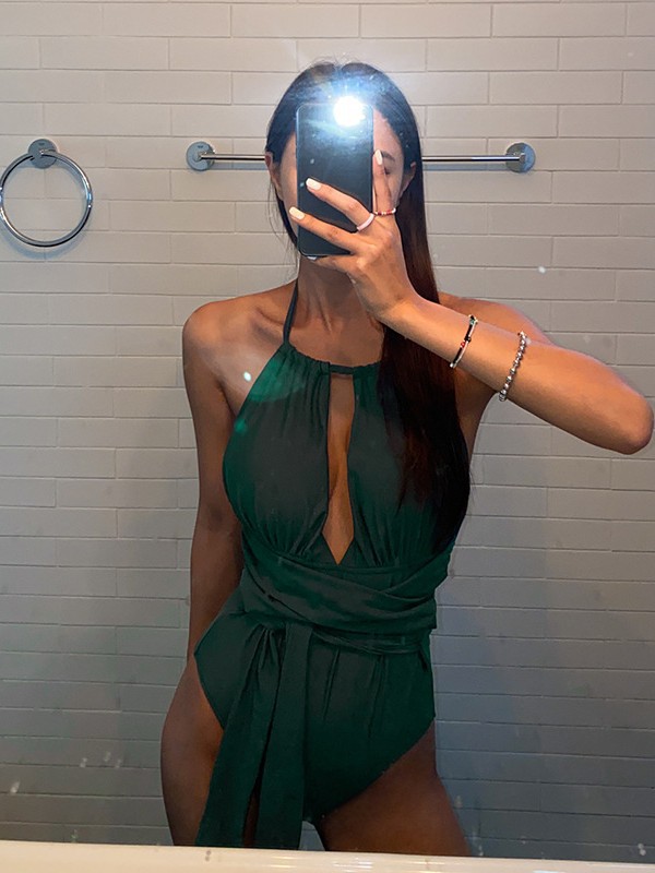 Traje de baño de una pieza para mujer, estilo veraniego, sexy, con espalda descubierta, cuello halter para busto pequeño, color liso vintage, novedad transfronteriza.