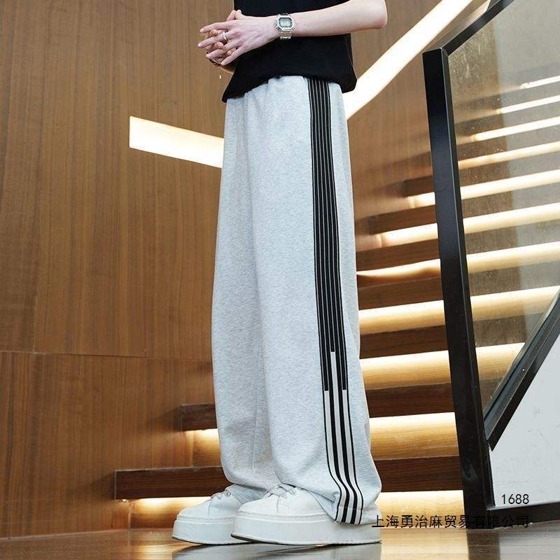 Men's striped casual pants for teenagers, American style, loose fit, slim fit, straight leg, sweatpants, winter fleece-lined sports pants