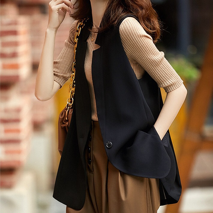 2025 Loose Sleeveless Outer Wear New Ice Silk Chiffon Korean Style Waistoutwear Suit Vest Vest Jacket