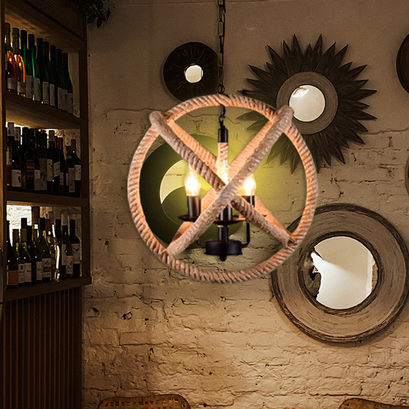 Lámpara de cuerda de cáñamo retro americana tienda de ropa creativa restaurante de alojamiento residencial cafetería de estilo industrial individual lámpara de caja de hotel