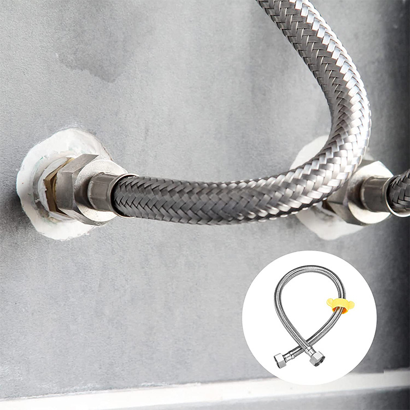 Dual-headed stainless steel wire braided hose 304 toilet water inlet pipe 4/8 cold and hot high-pressure explosion-proof copper cap overhead water supply pipe