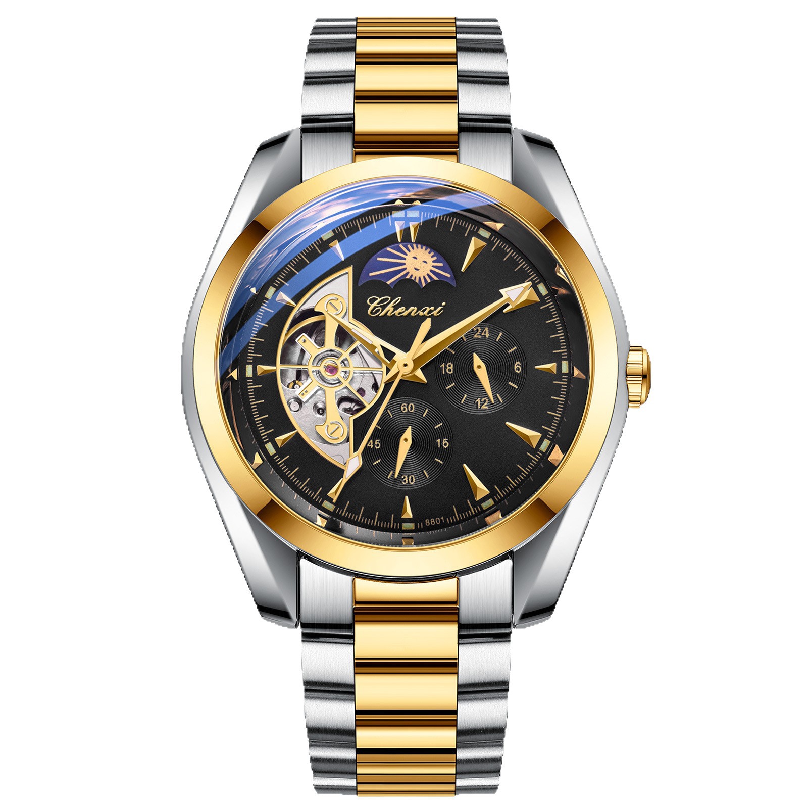 CHENXI reloj hombres reloj mecánico sol Luna estrella tourbillon reloj mecánico tiktok popular reloj en vivo