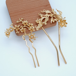 DIY alloy accessories antique hairpin long tail goldfish left and right hair pin step Chinese clothing vintage bridal hair accessories