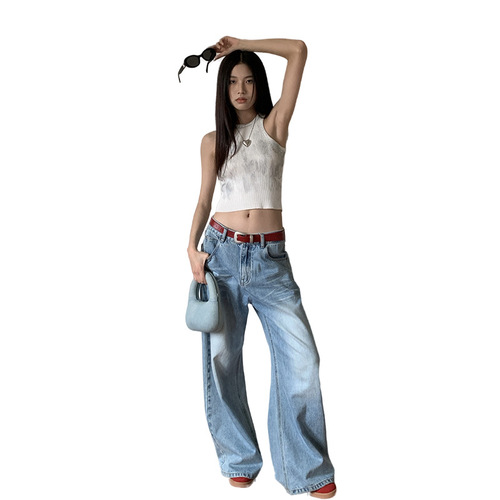 MMFISH24 new summer fashion high street style slim fit old faded vest tie dye wasteland old suspender T156