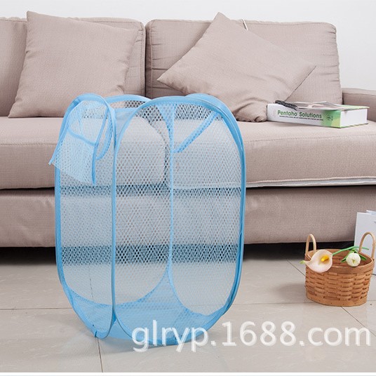 Nuevo estilo cesta de lavandería plegable transpirable cesta de lavandería color sólido malla cesta de ropa sucia cesta de almacenamiento entrega de una sola pieza