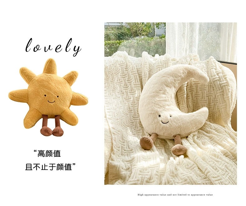 Ins Sun and Moon Pillow Cute Plush Toy Creative Decorative Doll Bed Cushion Birthday Gift for Girls