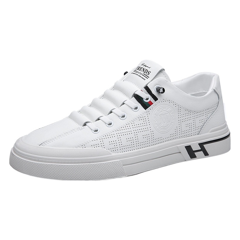 Zapatos casuales de hombre Summer Hollow 2024, de cuero, suela suave, transpirables, zapatos individuales, populares, blancos.