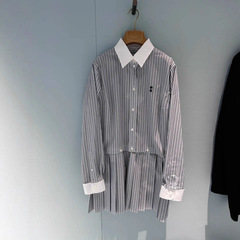 南油M家谬风新品25春夏连衣裙条纹拼接翻领学院风复古长袖衬衫裙