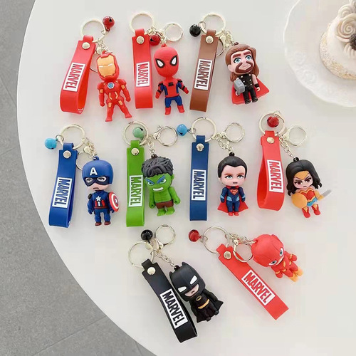 Avengers Action Figure Keychain Cartoon Plush Toy Car Keychain Ornament Marvel Key Ring Student Gift